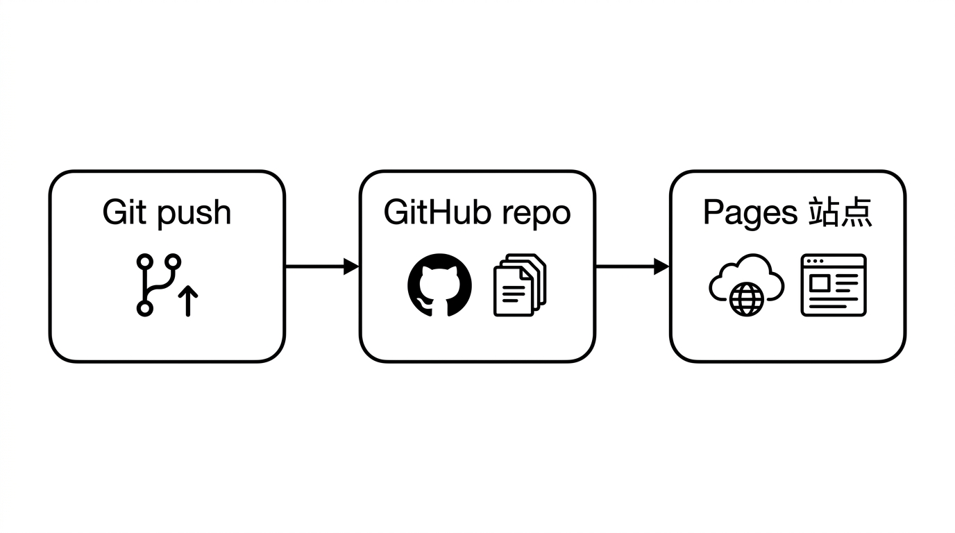 从推送到站点上线：代码进仓库，再由 Pages 发布
