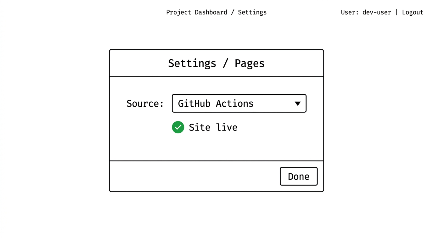 示意：在仓库 Settings → Pages 中选择发布源（如 Actions 构建）