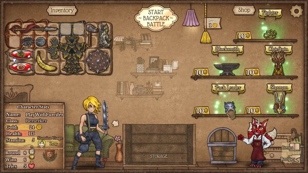 《Backpack Hero》背包整理 Roguelike，战斗中整理物品与合成。